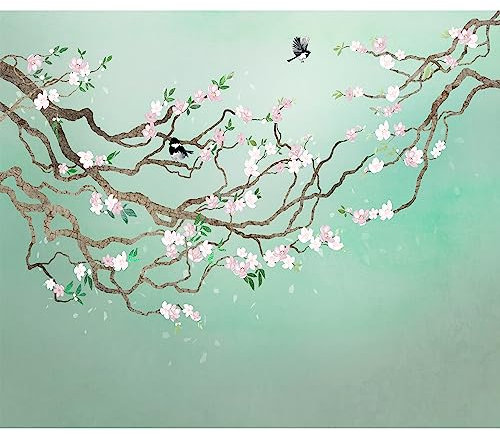 murando - Vlies Fototapete Vögel am Ast 350x256cm Foto Tapete Wohnzimmer Vliestapete XXL Motivtapeten Bildtapete 3d Effekt Wand Dekoration -Kirschbaum Kirschblüte Baum Japan wie gemalt b-A-10281-a-a