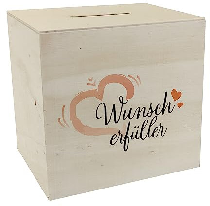 Spardose aus Holz mit Herzmotiv und Text - Wunscherfüller mit Herzchen eine super liebevolle Geschenkidee für Frauen zum Geburtstag oder zum Muttertag wenn sie auf etwas sparen