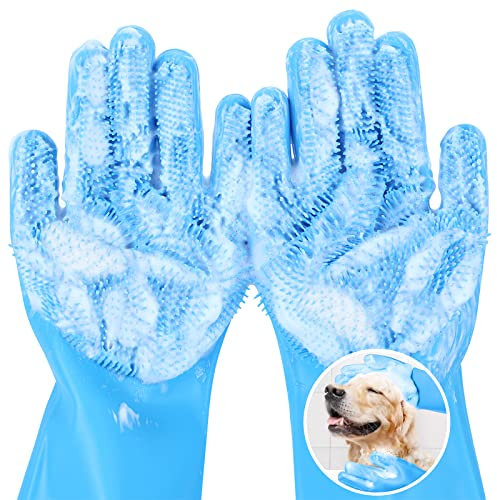 pecute Dog Washing Gloves, Cleaning Gloves Multifunction, Dog Grooming Gloves, Washing Up Gloves, Heat Resistant Silicone Gloves Household, Bathing and Massaging Gloves for Dogs and Cats, Large