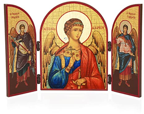 NKlaus Schutzengel Triptychon Holz Ikone 25x16cm christlich 11308