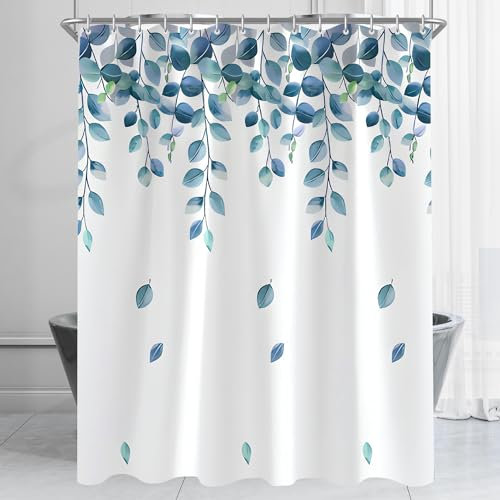 Lerores Duschvorhang 240x200 cm Blätter Pflanze Beschwerter Saum Antischimmel Textil,Wasserabweisend, Waschbar Polyester Stoff Badevorhänge für Badezimmer,Badewanne mit 14 Duschvorhangringe