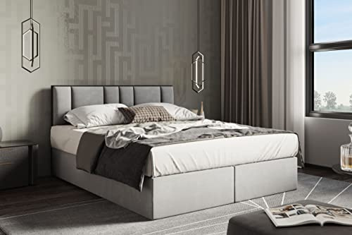TRADA Boxspringbett 200 x 200 cm mit Größe Bettkästen und H3 Taschenmatratze Trapani - Modern Bett mit Topper 5 cm - Grau