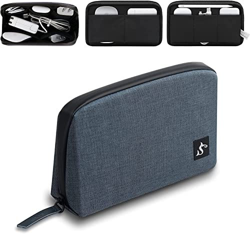 SIMTOP Piccola borsa organizer per cavi, borsa da viaggio impermeabile per dispositivi elettronici Organizer da viaggio per cavo di ricarica USB per Borsa cavi di archiviazione per Lavoro Blu