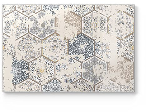 DEQORI Schneidebrett aus Glas | groß 30x20 cm | Motiv Abgenutztes Fliesenmuster | Design Schneideplatte für Küche | Frühstücksbrett antibakteriell & rutschfest | Glasplatte & Servierplatte