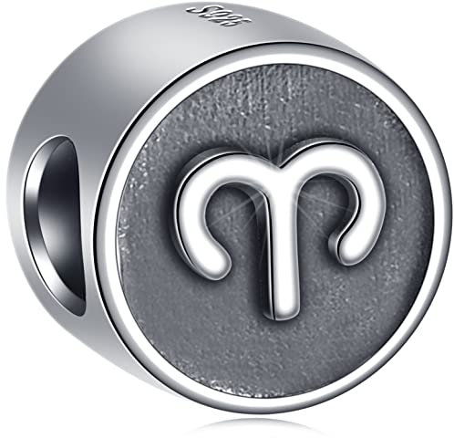 Aries Zodiac Sign Charms fit Pandora Easter Bracelet, Antique Sterling Silver Horoscope Star Signs Necklace Beads, 12 Constellation Astrology Charm, Bday Gifts for Mom/Dad/Sister