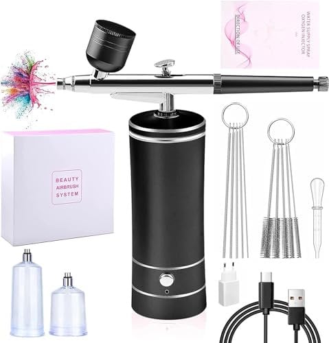 Daakro Set aerografo wireless con compressore d'aria, portatile, senza cordless per trucchi, decorazioni per torte, nail art, tatuaggi e pittura per il viso