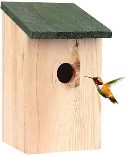 1 x Bird House Wooden Wild Small Wood Nesting Box Nesting Handy Home Garden Pressure Treated for Wild Birds with Traditional Hinged Roof with Traditional Hinged Roof