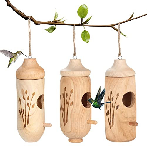Kolibri-Haus, Holz-Kolibri-Häuser zum Aufhängen im Freien, zum Nisten, Kolibri-Schaukeln, Vogelhäuser für Garten, Fenster, Outdoor, Zuhause, 3 Stück
