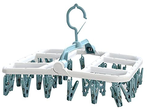 Biluer Etendoir Chaussette, 1PCS Étendoir à Linge à Suspendre Clips Séchoir Portable Étendoir Plastique avec 40 Clips pour Chaussettes sous-vêtements Vêtements Serviettes(Blanc + Bleu)
