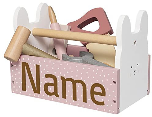 Werkzeugkiste Werkzeugkasten aus Holz Hase personalisierbar mit Name Baby Geschenk mit Gravur