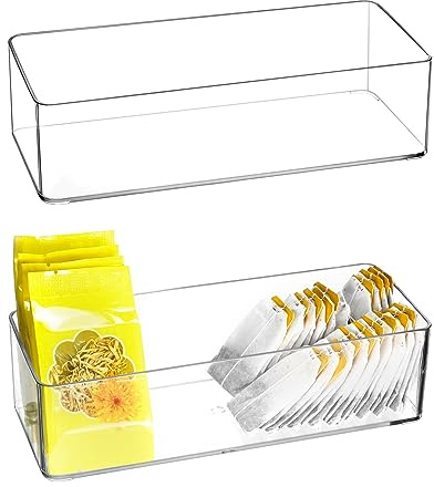 QWORK Confezione da 2 contenitori in acrilico per tè, bustine di caffè, cialde di caffè, dolcificanti, zucchero e altro ancora