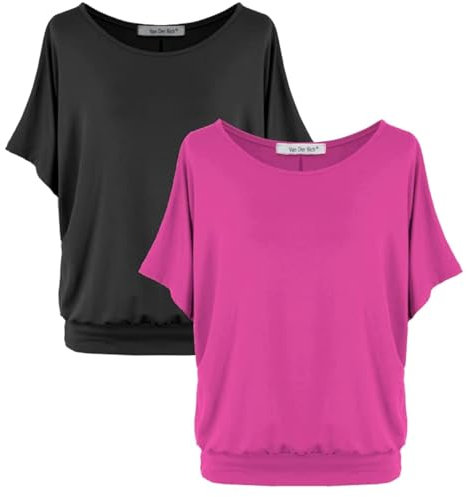 Van Der Rich ® - (Lot de 2 T-Shirt Hauts Top Blouse à Manches Courtes - Femme (NFuchsia, L)