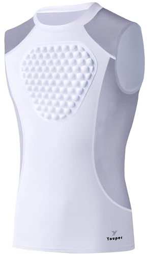 Youper Adult Padded Chest Protector Shirt, Heart-Guard/Sternum Protection for Baseball, Football, Lacrosse & Goalies (Medium, White/Grey)