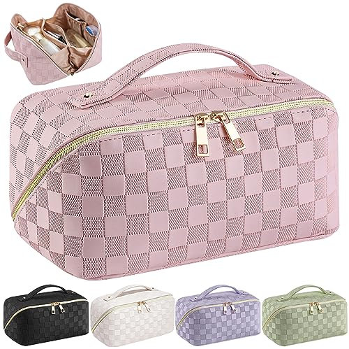 Bestash Borsa Cosmetica da Viaggio Beauty Case Da Viaggio Donna Impermeabile Portatile,Beauty Case Donna Di Grande Capacità Con Scomparti (Polvere Di Rosa)