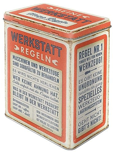 Nostalgic-Art Retro Vorratsdose L, 3 l, Werkstattregeln – Geschenk-Idee für die Küche, Große Kaffee-Dose aus Blech, Werkstatt-Deko im Vintage Design