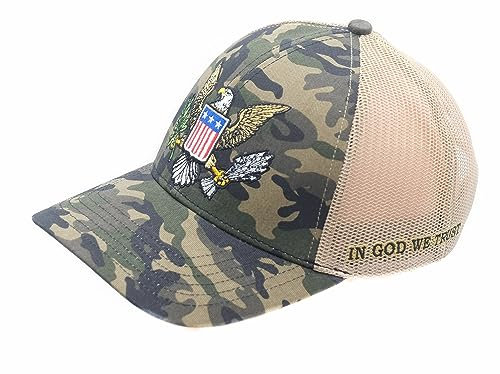 Hut mit Netzrückseite, Camouflage, amerikanischer Adler in GOD WE Trust, Salbei
