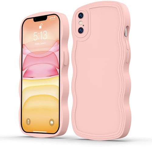 JUMIUSTNB Case for iPhone X & iPhone Xs,Wave Curly Frame Design,Soft Cute Flexible Multi-Color Thin TPU Shockproof Full Body Protective Girls Women Boy Men Cases for iPhone X/Xs 5.8,Pink(2-8)