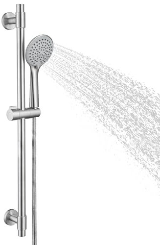 YSNOL Verstellbare Duschstange mit 5 Funktionen, Handbrause, Edelstahl, Haltegriff mit extra Schlauch (gebürstetes Nickel)