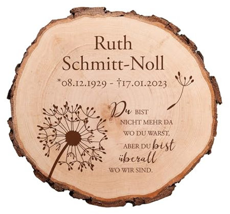 Gedenkbaumscheibe mit Trauerblume, Trauergeschenk mit Personalisierter Gravur für das Grab, Geschenke zur Trauer, Geschenk Trauerfeier, Trauer Geschenke, Grabschmuck, Grab-Dekoration