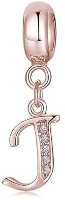 sam panda Alphabet Charms 925 Sterling Silver Letter Initial A-Z Charm Beads Fit pandora for Bracelet, Rose Gold (J)
