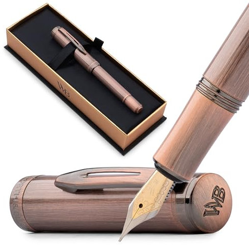Wordsworth and Black Fountain Pen Mini EDC: Luxury Copper Heavy Pocket Pen, Medium Nib, 6 Ink Cartridges, Ink Converter, Travel Refillable Writing Pen Gift Set, Men & Women