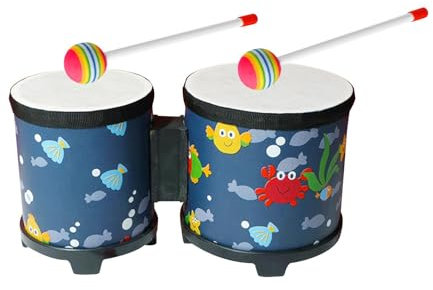 Qianly Üben Sie Bongos, Bongo Trommel Set, Holz Schlaginstrument, Musik Aufklärungstrommel, Afrikanische Handtrommel für Mädchen Und Jungen, Party Spielzeug, Ozean