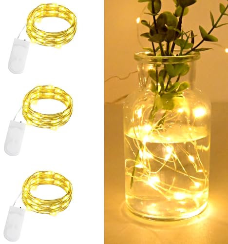 Gcstnn LED Fairy Lights Battery Operated, 2M 20LED 3Pack Mini String Lights IP65 Waterproof Silver Wire Lights for Jars, Christmas, Halloween, Bottles, Bedroom in/Outdoor Decoration(Warmwhite)