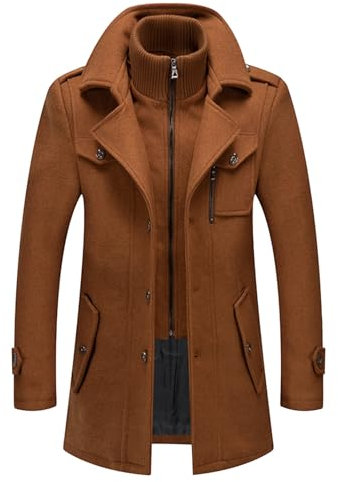 Homme en Laine Chaud pour Hiver Trench Coat Mi-Long Classique Parka Pardessus Caban Slim Fit Élégant Business Décontractée Duffle-Coats Coup-Vent Revers Overcoat