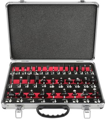 Hoteche 35-teiliges Frässtift-Set mit 6,35-mm-Schaft und Aluminiumgehäuse, Kantenbehandlung und Nutwerkzeug-Set für Holzbearbeitung