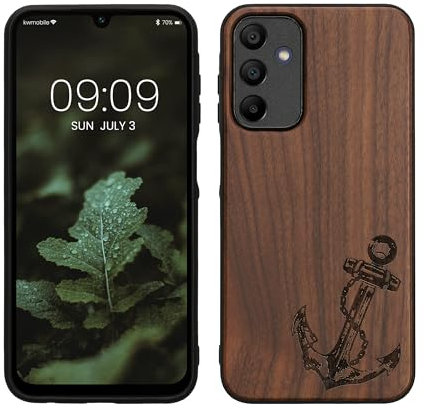 kwmobile Hülle kompatibel mit Samsung Galaxy A15 5G Hülle - Holz Case - Handy Cover - TPU Handyhülle in Dunkelbraun Anker Vintage