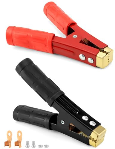 QWORK® 2 Stück 1000 A Krokodilklemmen Starthilfekabelklemmen, Batterie Krokodilklemmen, Krokodilklemmen mit Isolierhülle für Auto Starthilfekabel