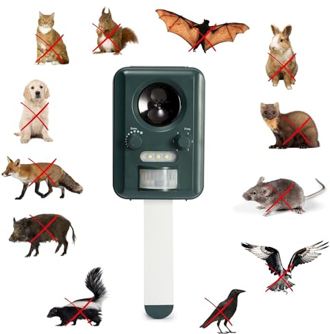 Perel Répulsif Ultrason Solaire pour extérieur, Dispositif Anti Animaux Rechargeable USB, Couverture 65 m2, Angle 120°, éloigne Souris Chats fouines et Oiseaux