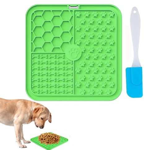 JIEYUCHU Tappetino Leccare Cane, Tappetini per Leccare Cani e Gatti con Ventosa, Alimentatori Lenti, Senza BPA, Facile da Pulire, per Cani Il Bagno, Toelettatura, Addestramento (Verde)