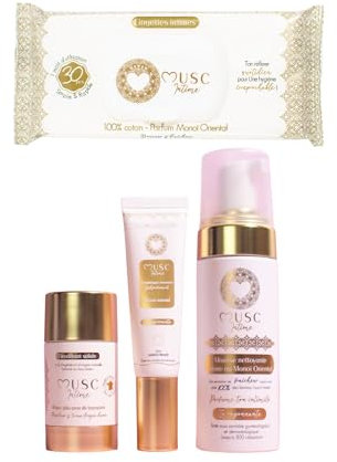 MUSC INTIME La Marque Officielle - L'Intime Rituel Musqué - Mousse Intime & Parfum Intime & Déodorants & Lingettes - Monoï Oriental - Rayonnante - 4 Étapes Fraîcheur - 150ml & 30ml & 50g & 30 unités