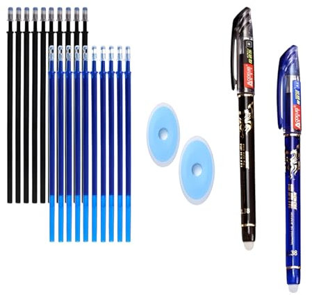 Teegxddy 24er-Set Radierbarer Kugelschreiber(2 Pcs Tintenroller+20 Pcs Radierbare Stifte Mine+2 Pcs Radiergummi),Radierstift 0,5mm,Gelstifte Radierbar,Erasable Pen Ersatz Mine,Radierbarer Tintenroller