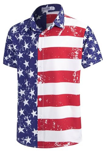 Weecreeture Patriotische Hemden für Herren, 4. Juli, amerikanische Flagge, Herren-Hemd, Unabhängigkeitstag, USA-Flagge im Used-Look, XL