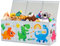 Extra Groß Aufbewahrungsbox mit Deckel Kinder, Zusammenklappbare Oxford-Spielzeugkiste mit Griff für Mädchen Jungen, Wasserdichte Spielzeug Aufbewahrung im Kinderzimmer, 96×32×40 cm (Grau Dinosaurier)