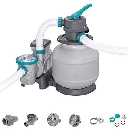 Bestway 2,200 Gallon Sand Filter Pool Pump for Above Ground Swimming Pools up to 14,400 Gallons with Pre-Filter Strainer Basket & Valve Adapter Set
