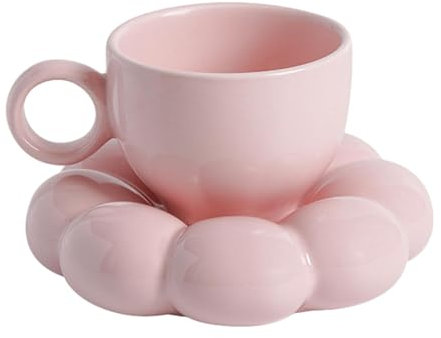 Juego de tazas de té con forma de flor, taza de té de flores con platillo | Taza de café floral de cerámica | Taza de té y platillo con diseño de para protección de escritorio para beber en caliente