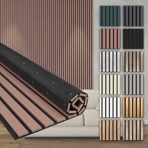 HEXIM Akustikpaneele Holz 278x60cm - Holzpaneele Wand Lamellenwand flexibel MDF Wandpaneele TV Wandverkleidung Holzwand Deko rot (6 Paneele / 10,02 m² Mauve - AP03)