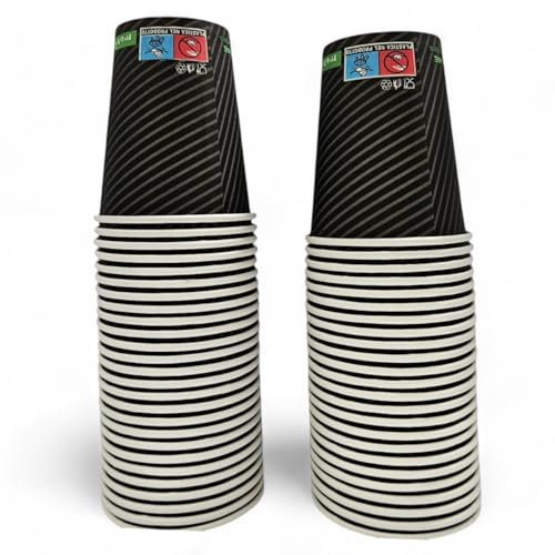 Terryshop74 Kit 100 bicchieri XXXL 250 ml in carta per bevande calde e fredde cappuccino the birra bibite (Nero Rigato)