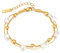 DJADEE Damen Armband vergoldet Gold 750, 18 Karat, Perlenarmband, Edelstahl, Süßwasserperlen weiß, Wasserfest, Hypoallergen, Zweier Armband, verstellbar, Geschenk für Frau Mädchen, UVP: 29€