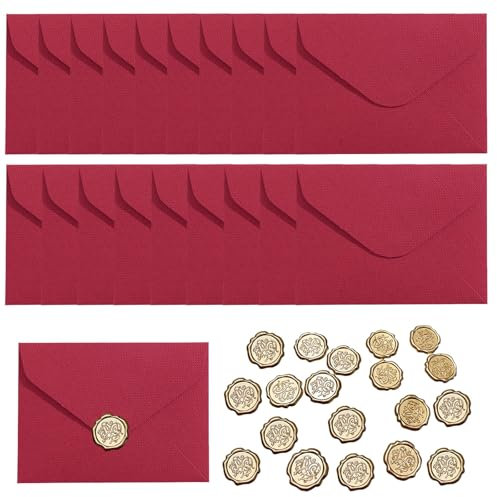 Einladungumschläge, RoadLoo 20 Stück Luxuriöse Einladungumschläge mit 20 Siegelaufkleber Geprägte Schöne Briefumschläge Kuvert Briefumschläge für Geburtstagsfeier Einladung Dankeskarten(Roter)