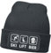 MoonWorks® Herren Beanie mit Patch Strickmütze mit Spruch Ski Lift Bier Icon Aufdruck Lustig Mütze Männer Dunkelgrau Unisize