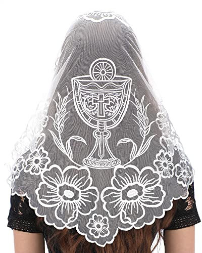 Bozidol Voile Triangulaire d'Église - Voile Vintage Brodé de Croix et Calice pour Femme