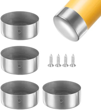 M METERXITY 4-Pack Handrail End Caps, 1.97 Inch/50mm Inner Diameter Stainless Steel Round Handrail End Caps for Furniture/Stair, Guardrail Tube End Cover [Silver Tone]