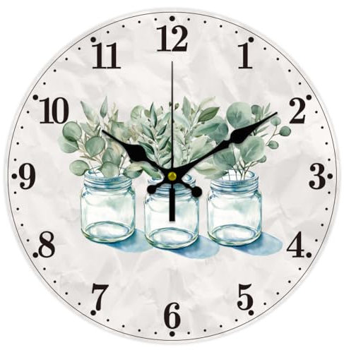 CHGCRAFT Aquarell Blätter Wanduhr Jar Non-Ticking Uhr 12 Zoll Runde dekorative Wanduhr für Home Office Dekoration