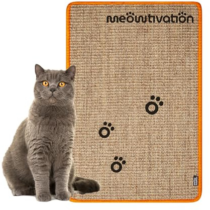 Alfombrilla rascadora para Gatos – Alfombra de sisal Natural, Resistente y Multifuncional con Motivo de Huellas, tapete rascador y Mueble Robusto para Gatos (60 x 40 cm, Naranja)