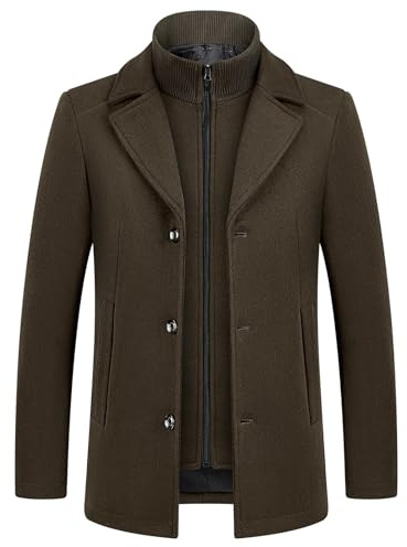 KUDMOL Cappotto da uomo in lana per l'inverno caldo Trench Coat Classic Parka Soprabito Caban Slim Fit Business Duffle-Coats Antivento Revers Overcoat, marrone, XXL