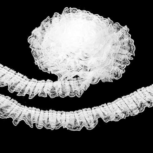 Spitzenband Weiß Vintage 5 m, Scheifenband Weiß mit Doppelter Spitze, Spitzenborte Häkel Geschenkband Breit 5cm für Hochzeit, Deko, Diy, Nähen, Handwerk, Basteln